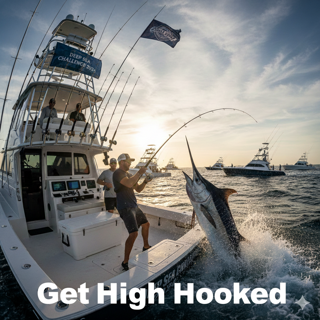 Tournament fishing - anglers catching marlin at sea