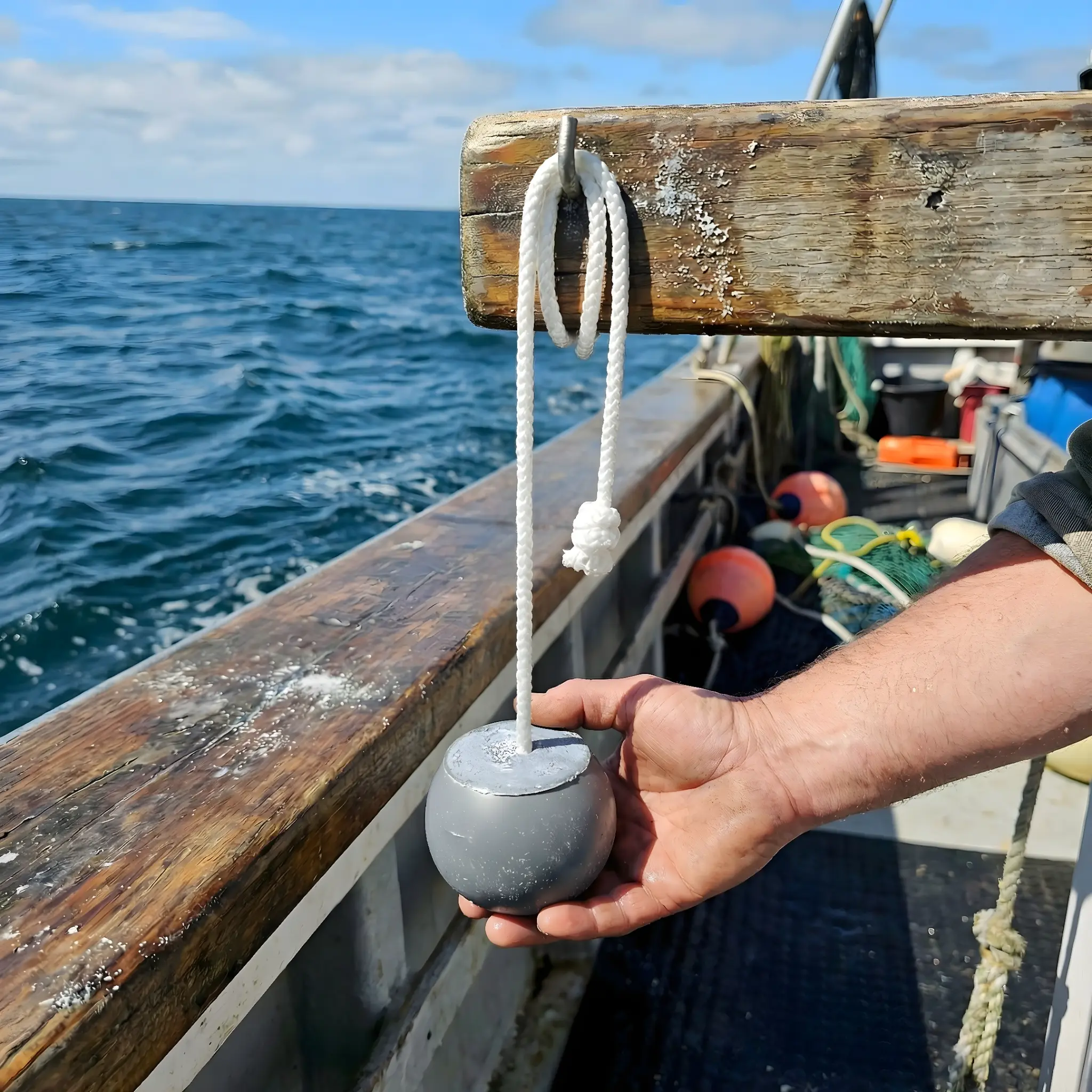 Soap on rope held in hand